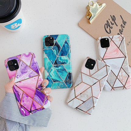 Purple Geometric Marble Case for iPhone 13 12 11 Pro Max XR XS 8 Shockproof Cover Silicone - Aimall