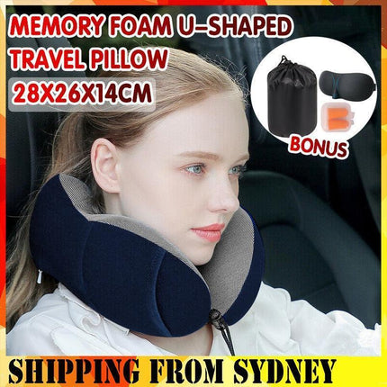 Memory Foam U-Shaped Travel Pillow Neck Support Rebound Pad Sleeping Headrest - Aimall