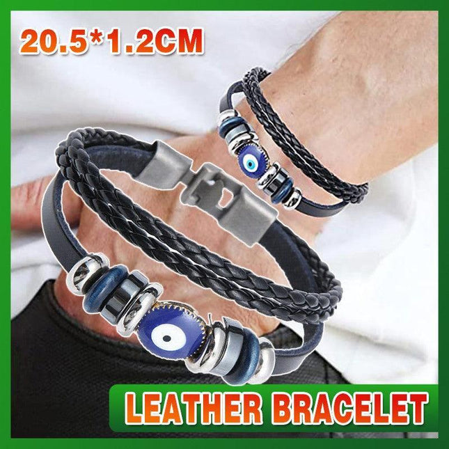 Evil Eye Greek Mati Turkish Nazar Weaved Leather Bracelet Cuff Jewelry - Aimall