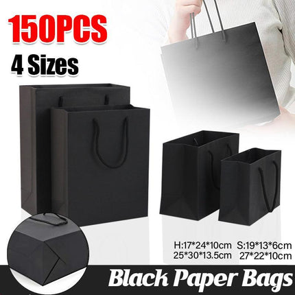 150PCS Bulk Black Paper Bags Gift Shopping Carry Craft Bag with Cutton Handles - Aimall