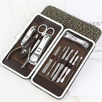 12PCS Set Manicure Pedicure Stainless Nail Clippers Kit Cuticle Grooming Case - Aimall