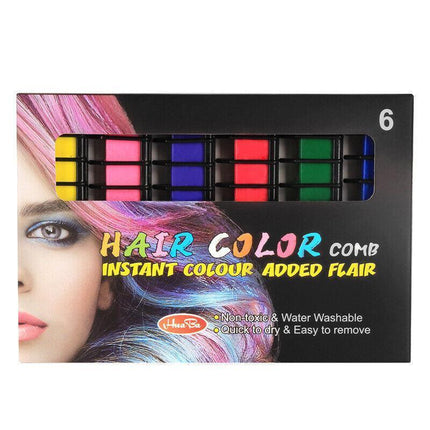 6 Colours Hair Chalk Comb Kit Washable Hair Dye Brush Kids Girls Party Temporary - Aimall