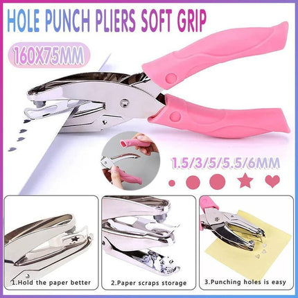 Circle/Heart/Star Shaped Metal Hole Punch pliers Soft Grip Paper Hand Puncher - Aimall