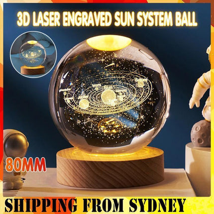 80Mm Crystal Solar System Planet Globe 3D Laser Engraved Sun System Ball Gift - Aimall