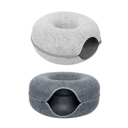 Cat Tunnel Bed Felt Pet Puppy Nest Cave House Round Donut Interactive Play Toy S Size - Aimall