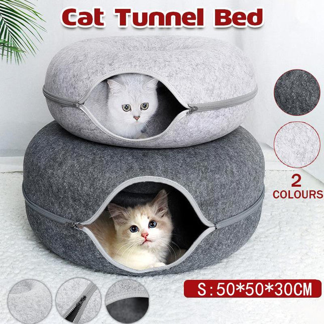 Cat Tunnel Bed Felt Pet Puppy Nest Cave House Round Donut Interactive Play Toy S Size - Aimall