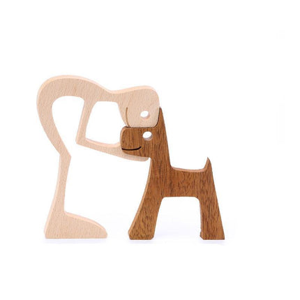 Handmade Wooden Statue, Sitting Woman and Dog, Wood Decor Craft DIY Home Decor - Aimall