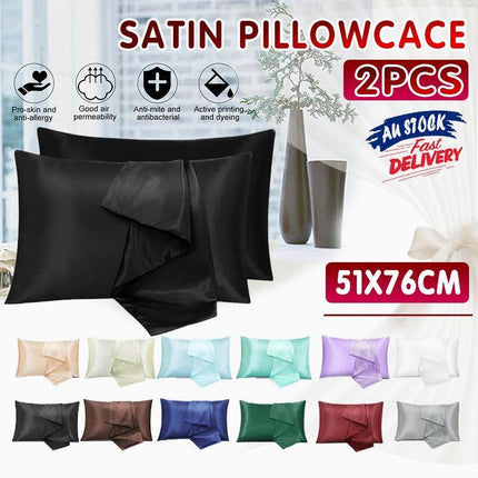 2X Satin Pillow Case Bedroom Pillowcase Cushion Covers Home Decor Luxury Slip - Aimall