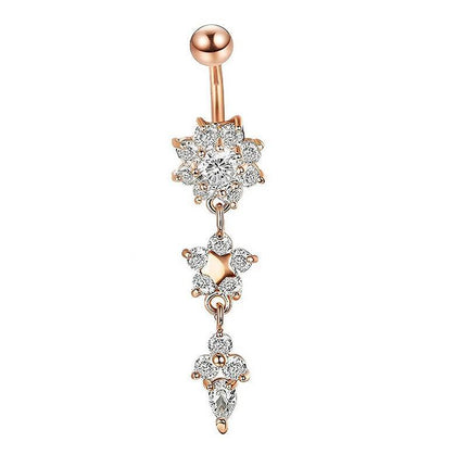 Flower Crystal Surgical Steel Dangle BELLY Button Navel bars Ring Body Piercing - Aimall