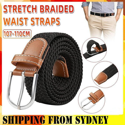 Belt For Men Elastic Waistband Canvas Buckle Braided Mens Woven Stretch Strar - Aimall