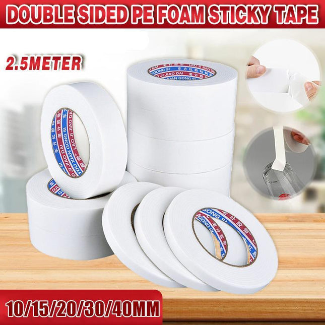 Double Sided White PE Foam Sticky Tape Mounting DIY Craft Strong Adhesive 2.5m - Aimall