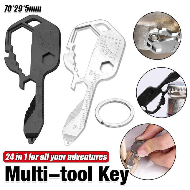 24 in 1 Multi-tool Key Shaped Pocket Keychain Bottle Opener Wrench Ruler Tools - Aimall