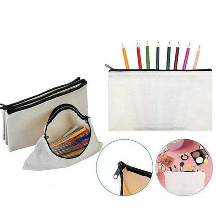 10x Canvas Makeup Bags Canvas Zipper Pouch Bags Pencil Case Blank DIY Craft - Aimall
