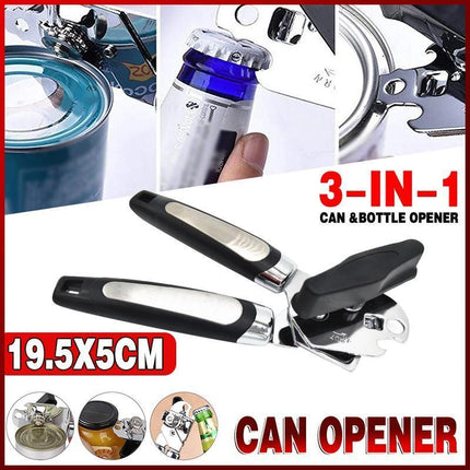 3-in-1Can amp Bottle Opener Classic Stainless Steel Manual Heavy Duty Can Opener - Aimall