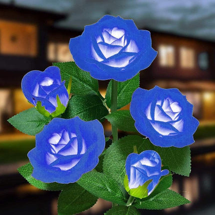 5 LED Solar Power Rose Flower Stake Lights Outdoor Garden Path Luminous Lamps - Aimall