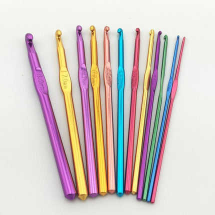 12 Size Multi Coloured Aluminium Crochet Hooks Yarn Knitting Needles 2-8mm Set - Aimall
