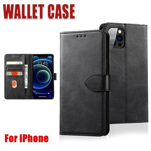 Black Wallet Leather Flip Case Cover For iPhone 7 8 6 6S Plus X 11 12 13 Pro XS Max XR - Aimall