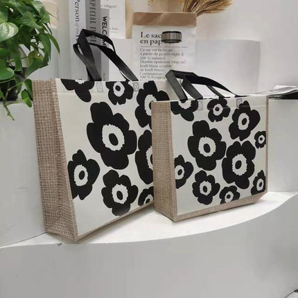 25x Fashion Non Woven Tote Bags Reusable Shopping Bags Clothing Store Black Flowers