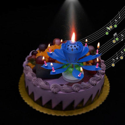 2x Blossom Lotus Birthday Cake Candle Flower Rotating Musical Party Double Deck - Aimall