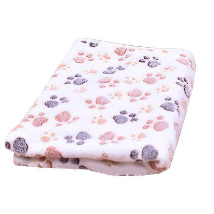 Medium Size Pet Mat Paw Print Cat Dog Puppy Fleece Soft Pet Blanket Bed Cushion - Aimall