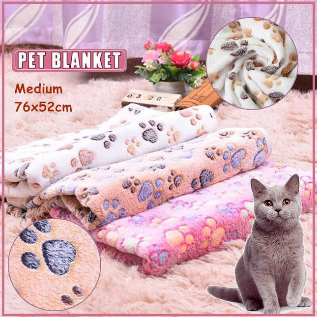 Medium Size Pet Mat Paw Print Cat Dog Puppy Fleece Soft Pet Blanket Bed Cushion - Aimall