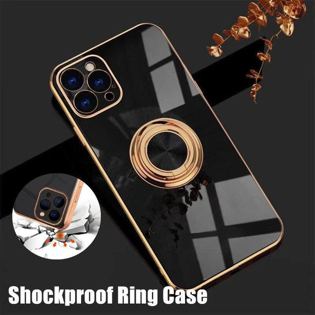 Black Luxury Shockproof Silicone Ring Case Stand Cover for iPhone 14 13 12 Pro Max - Aimall