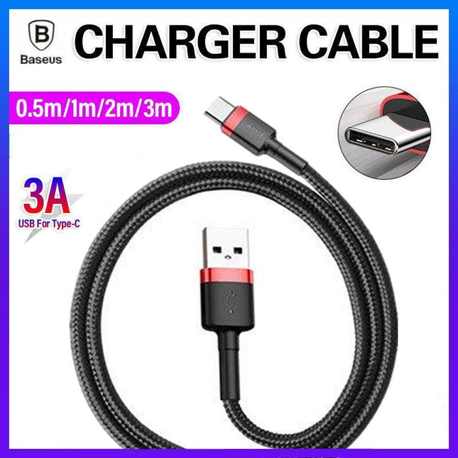 Red+Black Baseus USB to Type C Charger Cable 3A Fast Charging for Huawei - Aimall