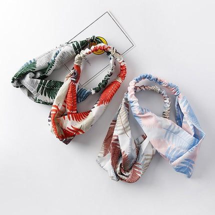 Women Chiffon Floral Print Headband Fashion Bohemian Elastic Cross Hair Bands - Aimall
