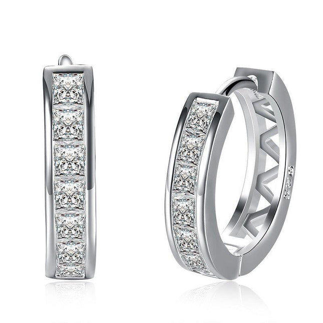 925 Sterling Silver Filled Clear Zircon Crystal Huggie Hoop Earrings - Aimall