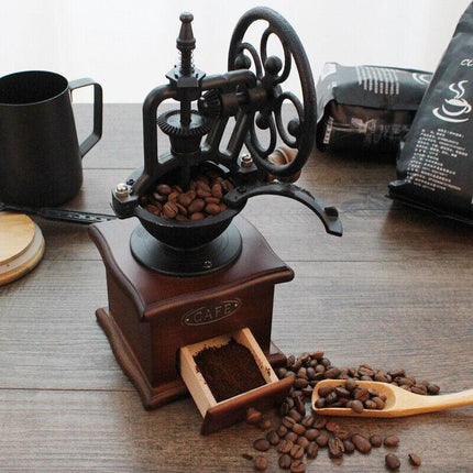 Wooden Manual Coffee Grinder Hand Cast iron Retro Handmade Coffee Mill Grinders - Aimall