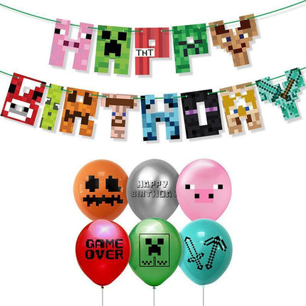 Minecraft Birthday Decorations Pixel Style Gamer Theme Party Supplies -Game Fans - Aimall