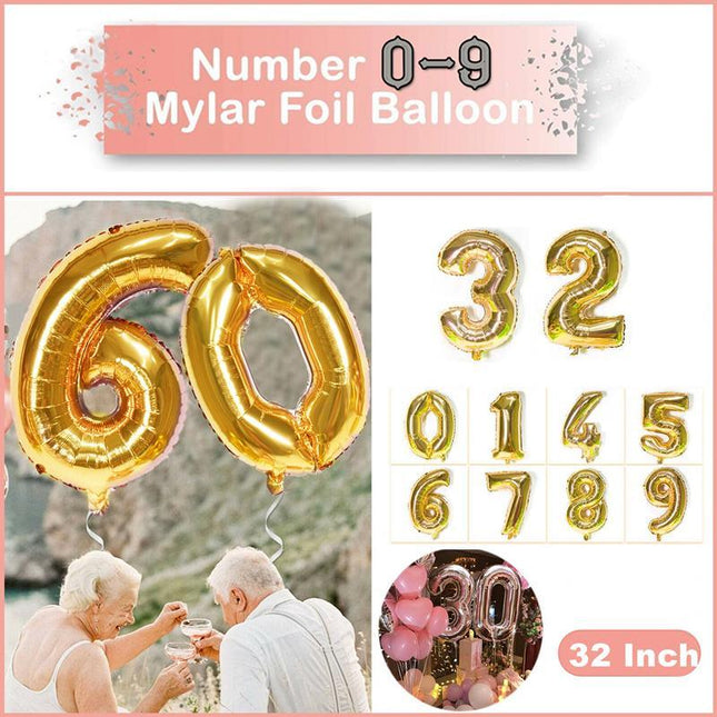 Gold 32" Foil Number Balloon 81cm Rainbow Birthday Party Wedding - Aimall
