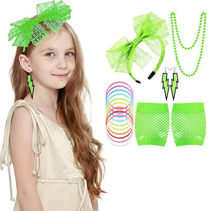 80S Accessories Gloves Fancy Party Neon Dress Rave Warmers Leg Fishnet Hen Beads - Aimall