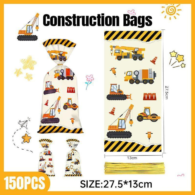 150pcs Construction Truck Candy Bags Excavator Snack Cookie Gift Packagin
