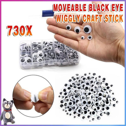 730x Google Googly Eyes Joggle Moveable Black Eye Wiggly Craft Stick On Adhesive - Aimall