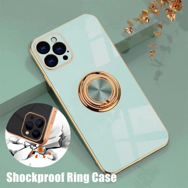 Light Cyan Luxury Shockproof Silicone Ring Case Stand Cover for iPhone 14 13 12 Pro Max - Aimall