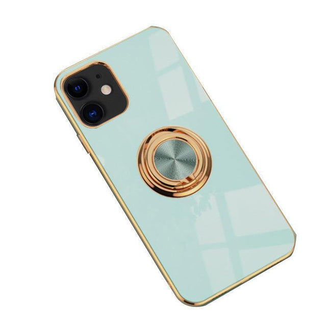 Light Cyan Luxury Shockproof Silicone Ring Case Stand Cover for iPhone 14 13 12 Pro Max - Aimall
