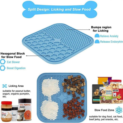 Silicone Pet Feeding Mat Slow Food Pads Dog Licking Pad Dispenser Plate 21*21*1cm - Aimall