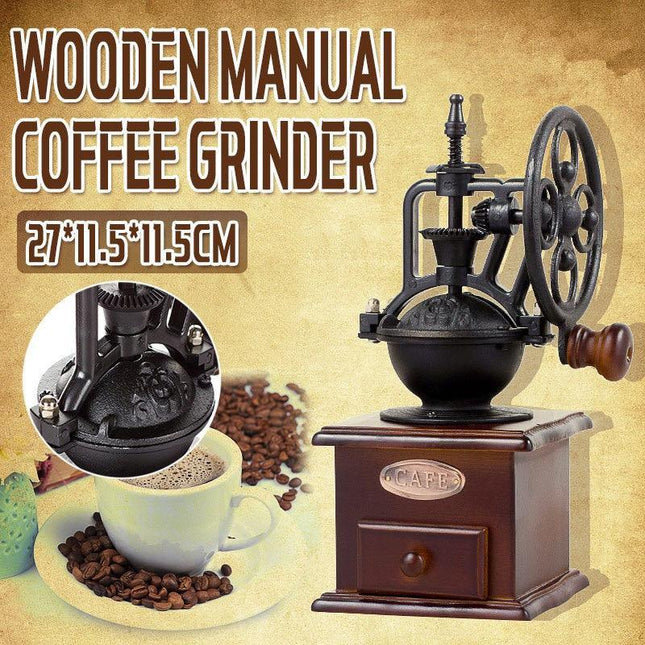 Wooden Manual Coffee Grinder Hand Cast iron Retro Handmade Coffee Mill Grinders - Aimall