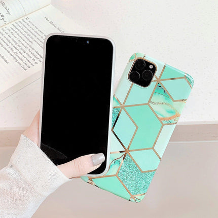 Green Geometric Marble Case for iPhone 13 12 11 Pro Max XR XS 8 Shockproof Cover Silicone - Aimall