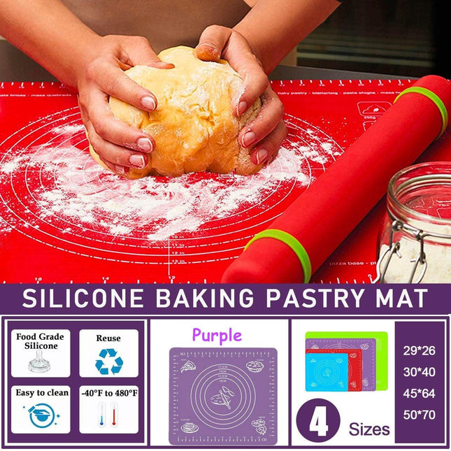 Purple Reusable Non-Stick Silicone Rolling Dough Mat Cake Pastry Baking Fondant Sheet - Aimall