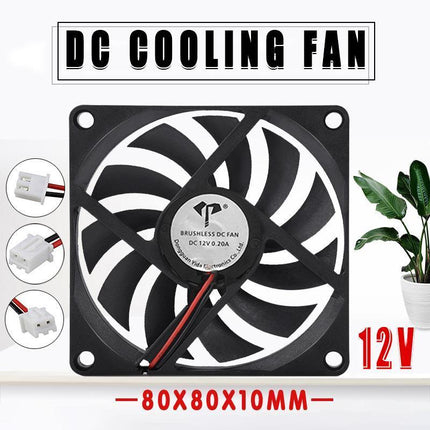 2PCS 12V 8010 DC Fan 2 Pin Brushless for PC Computer Hydroponics Cooling AUStock - Aimall