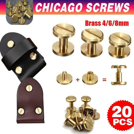 20x Belt Screw Leather Craft Chicago Nail Brass Rivets Stud Head Wallet Round - Aimall