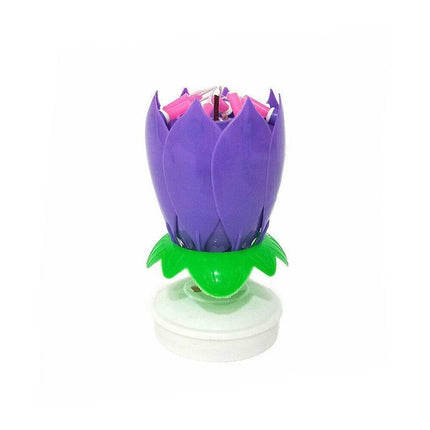 2x Blossom Lotus Birthday Cake Candle Flower Rotating Musical Party Double Deck - Aimall