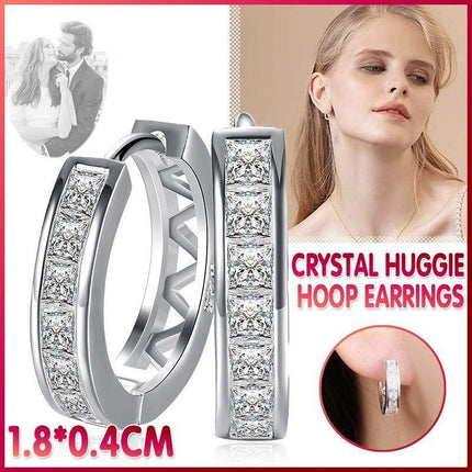 Wholesale 925 Sterling Silver Filled Clear Zircon Crystal Huggie Hoop Earrings - Aimall