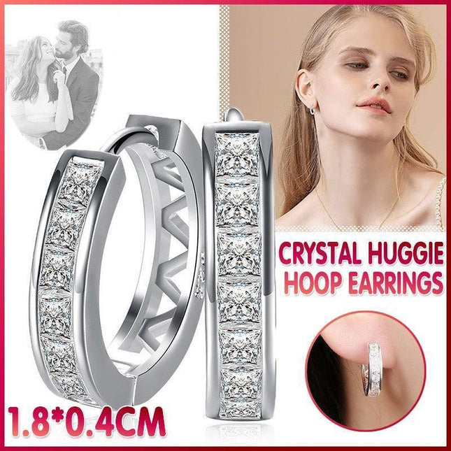 Wholesale 925 Sterling Silver Filled Clear Zircon Crystal Huggie Hoop Earrings - Aimall