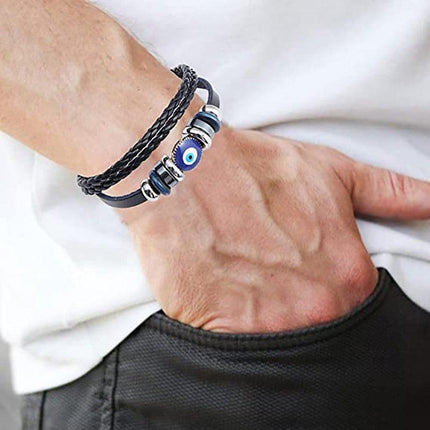 Wholesale Evil Eye Greek Mati Turkish Nazar Weaved Leather Bracelet Cuff Jewelry - Aimall