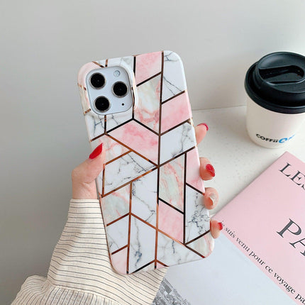 White Geometric Marble Case for iPhone 13 12 11 Pro Max XR XS 8 Shockproof Silicone - Aimall