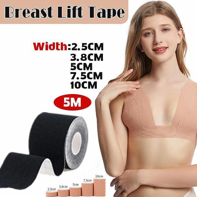 Black 5M Women Boob Tape Invisible Bra Nipple Cover Adhesive Push Up Breast Lift Tape - Aimall