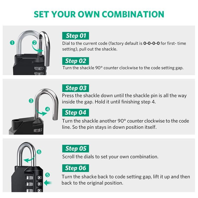 Combination-Lock 4 Digit Outdoor Waterproof Padlock,Gate,Locker,Hasp ...